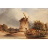 ATTRIBUTED TO THOMAS LOUND (1802-1861, BRITISH) A Norfolk Mill with figure and boat watercolour 9