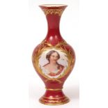 Sevres small baluster vase painted in colours with head and shoulders portraits of ladies in 18th