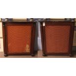 Pair of early 19th century mahogany side cabinets with grey veined marble tops over brass grilles