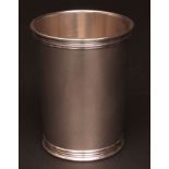 20th century American white metal beaker cup of tapering cylindrical form with ribbed rims and