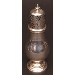 George VI table caster, of plain and polished baluster form with pierced and pull off cover and cast