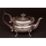 Late Victorian bachelor's teapot, of compressed rectangular form with pierced and engraved mount