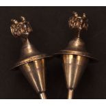 Two Edward VII silver gilt pepper spoons, each of polished form with cast and applied demonic
