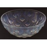Lalique opalescent bowl decorated with the "Bulbes" design, central internal R Lalique France