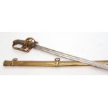 British, Victorian Naval sword, the Gothic cast brass hilt with crowned Victoria cipher and wire