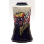 Moorcroft lamp base of waisted circular form, decorated with an "Orchid" design on a pale and dark