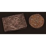 Mixed Lot: Filigree white metal card case of hinged rectangular form with floral and foliate