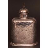 Early 18th century tea caddy, of oval form with slide-out base and pull-off cover, with all over