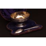 Cased Victorian sugar bowl and spoon, the bowl with cast and applied beaded borders and finely