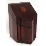 Late 18th century mahogany Sheraton style knife-box of serpentined rectangular form, the sloping