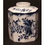 A Lowestoft octagonal tea caddy c1770 painted in Worcester style with a Mansfield type pattern of
