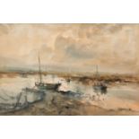 *JACK COX (1914-2007, BRITISH) Estuary scene with fishing boats watercolour, signed lower right 9