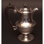 Edward VII hot water pot of baluster form with shaped rim, hinged and domed cover, applied spout and