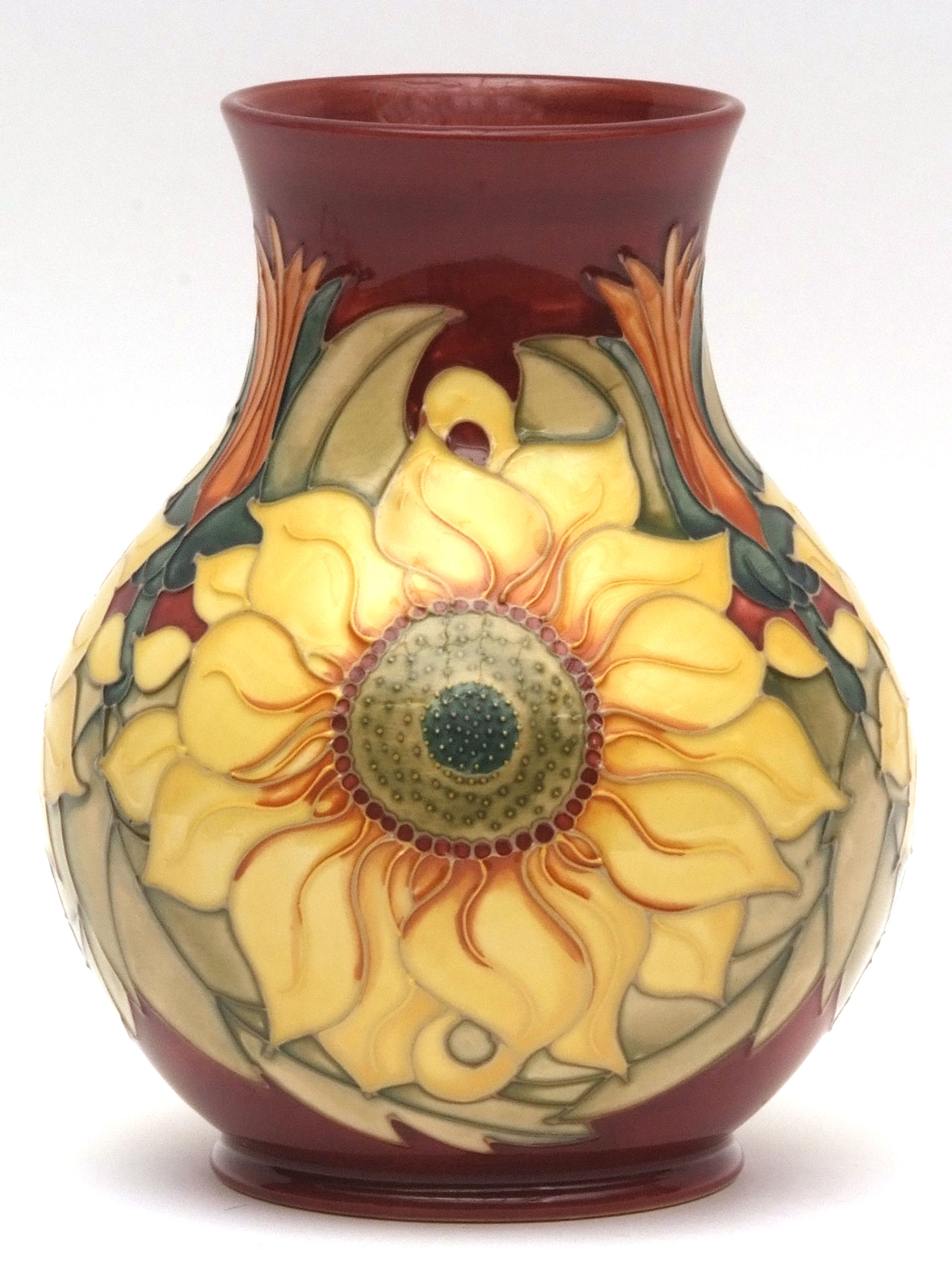 Modern Moorcroft large baluster vase decorated with the "Inca Sunflower" design, impressed marks