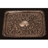 Edward VII dressing table tray, of rectangular form with floral, foliate and "C" scroll border,