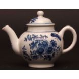 A miniature or toy teapot and a cover c1780 transfer printed in Worcester style with a three flowers