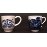 Two Lowestoft coffee cups c1780 with transfer printed decoration, the first with the temple or