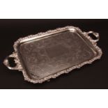 20th century electro-plated two-handled tea tray, with cast and applied floral and foliate rim and
