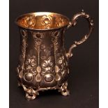 Victorian christening mug, of lobed and waisted form (initialled) with leaf capped cast and