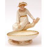 Royal Worcester blush "Girl Comport", with a maiden seated on a branch beside a pot pourri,