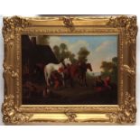 DUTCH SCHOOL (18TH/19TH CENTURY)Figure and horses outside a blacksmith's forge oil on canvas 16 x 22