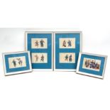 Six 19th century Chinese watercolours in four glazed frames depicting courtiers, warriors,