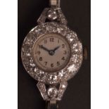 First half of 20th century platinum and diamond set ladies cocktail watch, unsigned, the Swiss 15