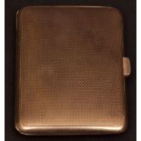 20th century 9ct gold cigarette case of rectangular shape with engine turned decoration, the