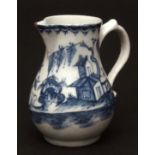 A Lowestoft sparrow beak creamer c1765 of typical pear shape painted with a Chinese garden scene