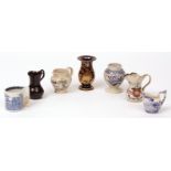 Mixed Lot: seven various ewers and vases, including an 18th century Jackfield jug, early Mason's
