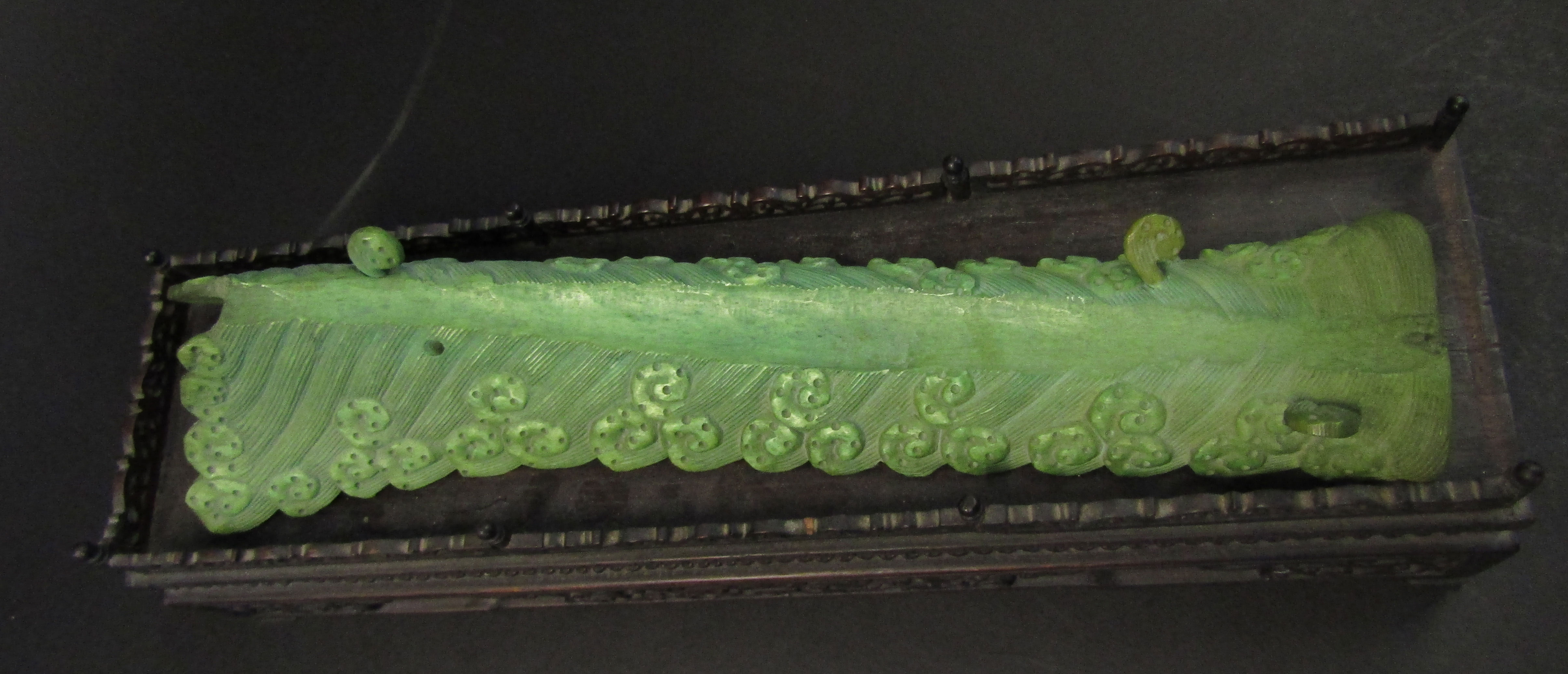 Chinese ivory carving of the lucky gods aboard a dragon pleasure boat set upon a green stained - Image 11 of 11