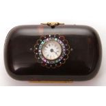 Late 19th century French tortoiseshell and gilt metal mounted combination watch/purse of hinged oval