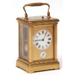 Late 19th century French lacquered brass repeating carriage alarm clock, 9629, the replacement lever