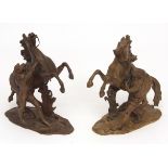 After Moreau, pair of bronze studies of Marley horses and their attendants, 7 1/2 ins high