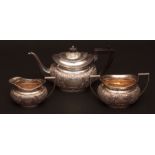 Late Victorian bachelor's three piece tea set, comprising teapot, sugar basin and milk jug, each