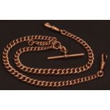 Early 20th century 9ct gold double graduated curb link watch chain set with two swivels and