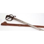 German, mid-19th century sabre, the double edged and fullered blade depicting musical trophies