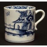 A Lowestoft coffee can c1765 painted with the long fence pattern with a house and trees within a