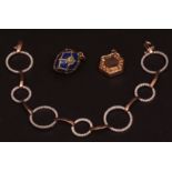 Mixed Lot: modern 9ct two-coloured gold and diamond bracelet, the four large circular ring links