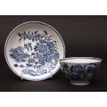 A Worcester tea bowl and saucer c1770 transfer printed with the fence pattern, saucer 12cms