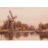 *CHARLES MAYES WIGG (1889-1969, BRITISH) Broads scene with windmill watercolour, signed lower