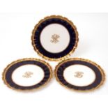 Set of three Copeland circular plates, the centres gilded with monogram for Adelina Patti (1843-