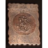 Edward VII card case of shaped rectangular form with hinged cover and all over engraved decoration