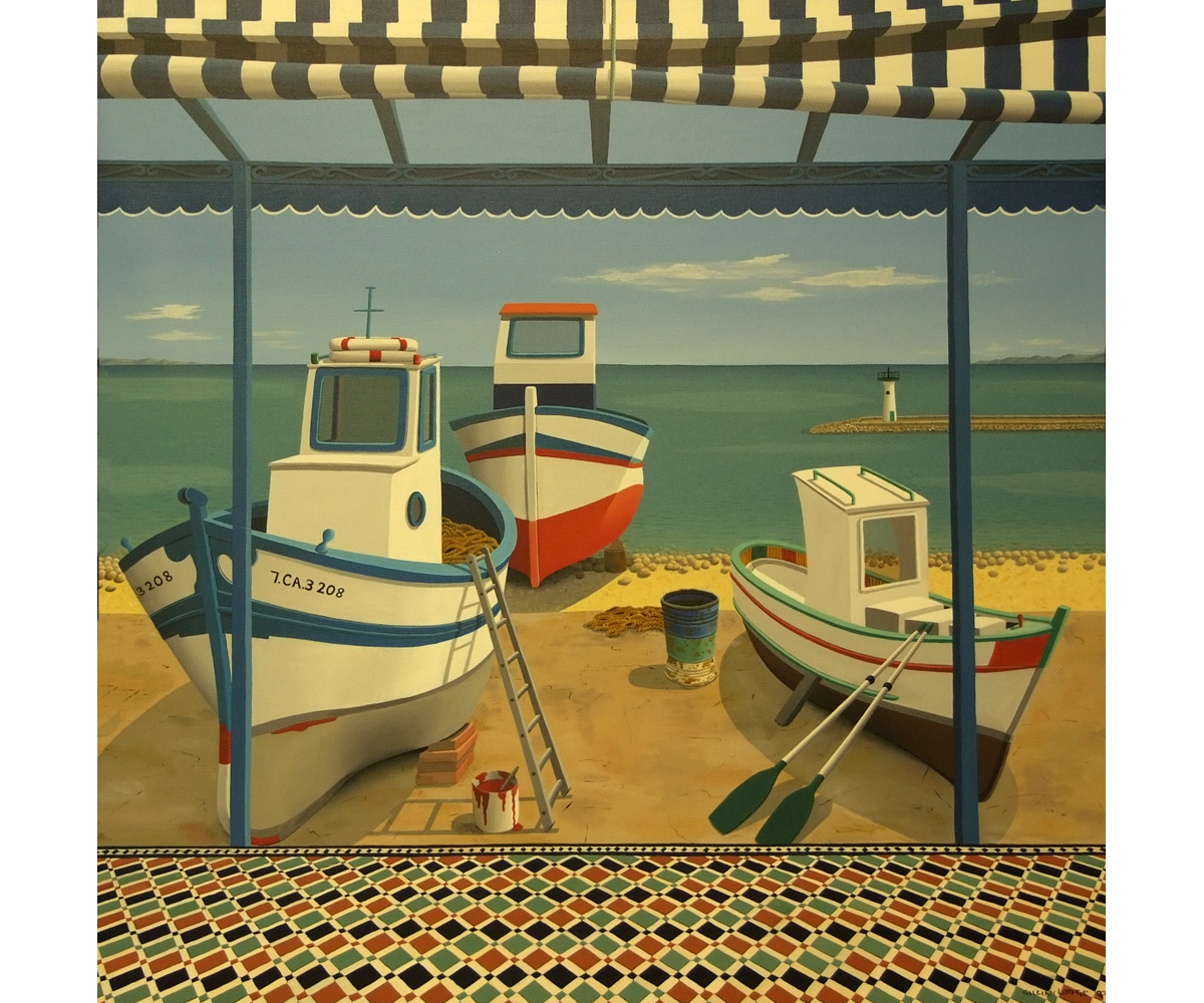 *GILLIAN LODGE (BORN 1937, AUSTRALIAN) Beached fishing boats oil on canvas, signed and dated 97