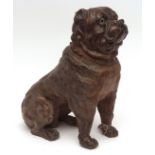 Decorative large pottery model of a bulldog, glass or composition eyes, wearing a studded collar,