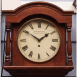 Mid-19th century oak cased "Norwich" style tavern timepiece, the arched hood with plain frieze