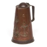 Joseph Sankey copper lidded jug of spreading cylindrical form, impressed with Art Nouveau style