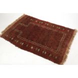 Caucasian rug, multi gull border, central panel of geometric foliage, mainly puce, beige and brown