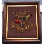 Berlin wool work type panel, depicting perched birds on foliage in a rosewood frame, 11 x 10 ins