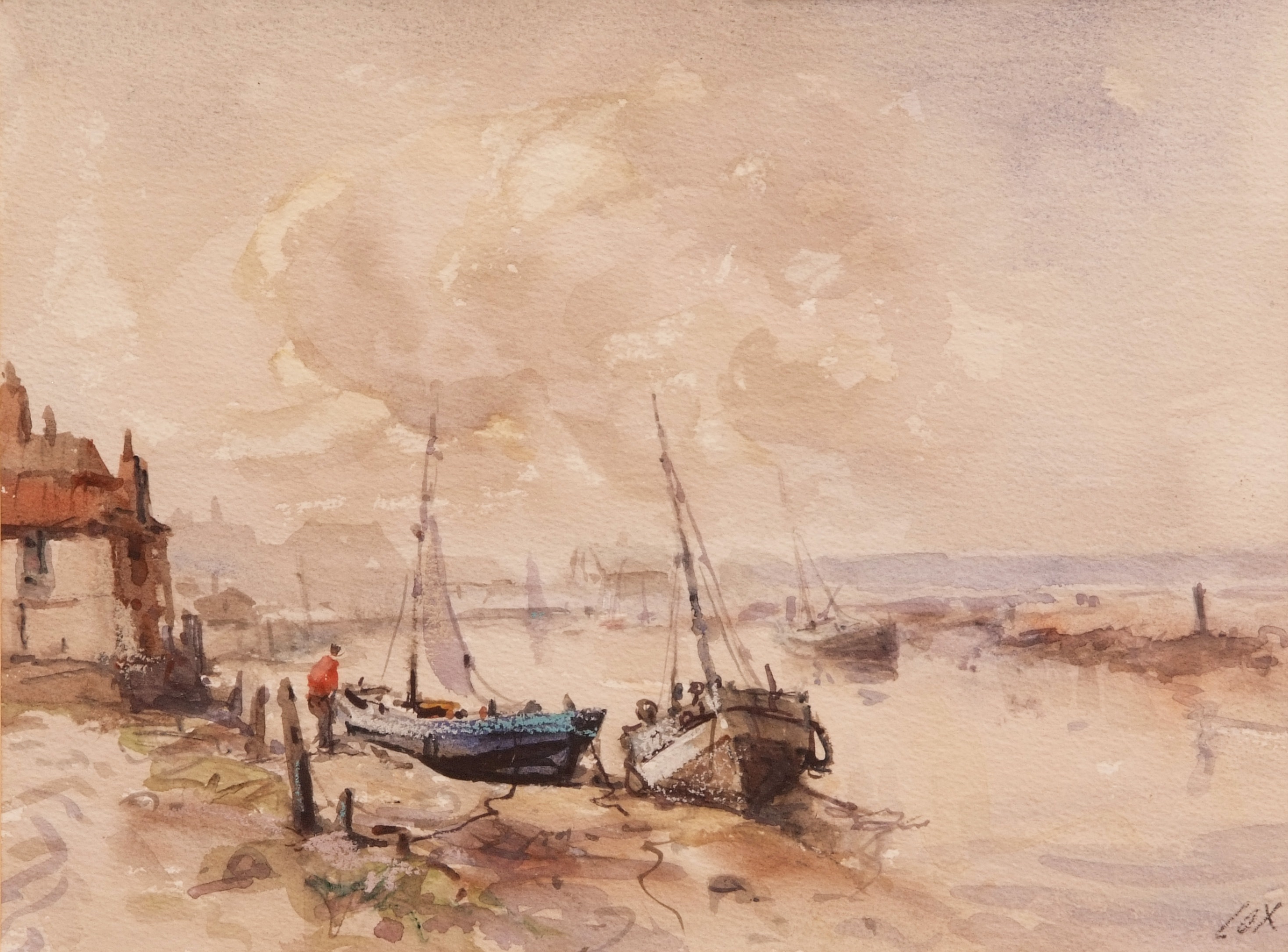 *JACK COX (1914-2007, BRITISH) Fishing boats at Wells watercolour, signed lower right 10 x 13ins